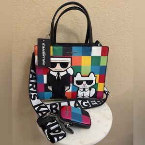 NWT KARL LAGERFELD Maybelle crossbody top handle satchel coin purse Multicolored